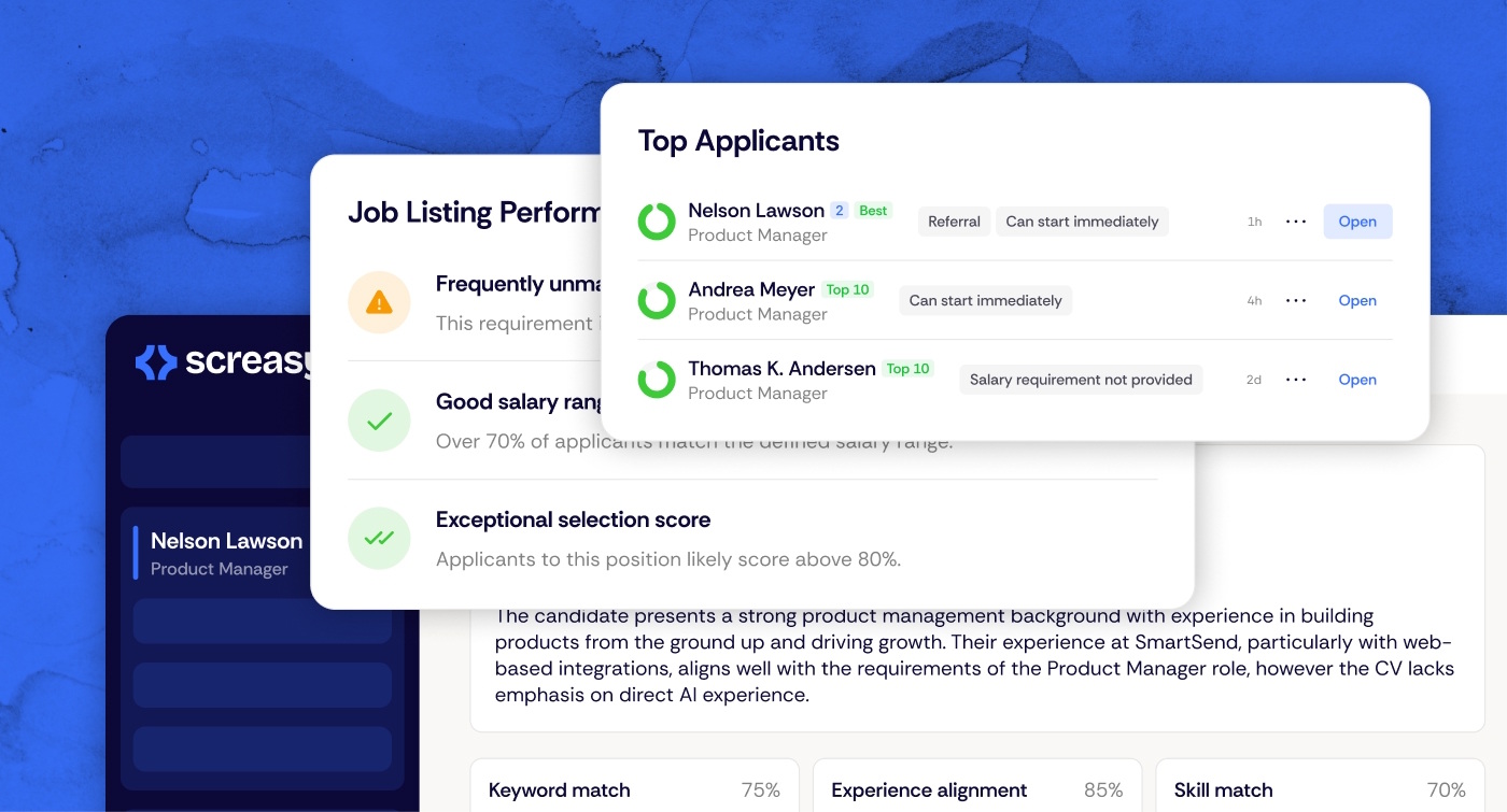 Screenshots of the authenticated recruiter interface